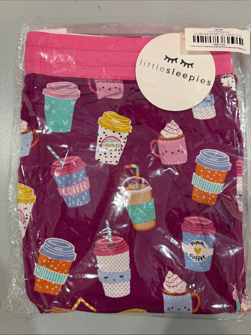 Little Sleepies Bamboo Women’s I Love You a Latte Pajama Pants Medium NWT